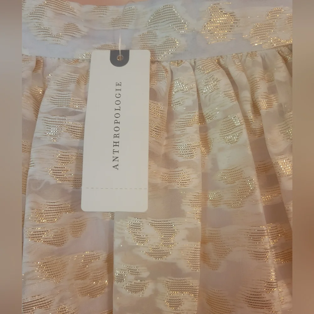 Anthropologie Burnout Shimmer Maxi Skirt, White & Gold, Side Zipper, NWT, Small - Picture 12 of 16